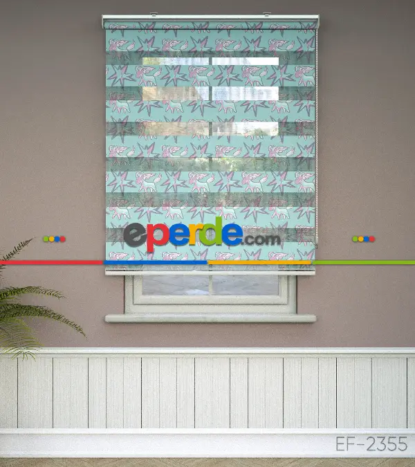 Unicorn Desenli Baskılı Zebra Perde- Çok Renkli