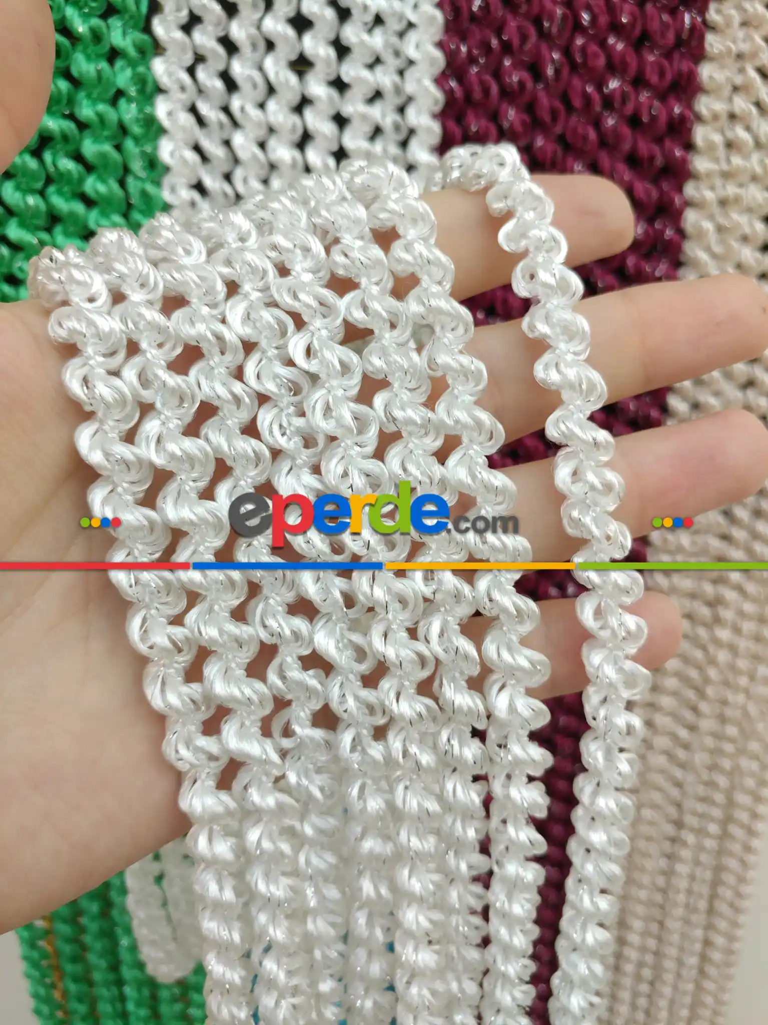 Beyaz Rengi İp Perde Duble Bukle Serisi- Beyaz-gümüş