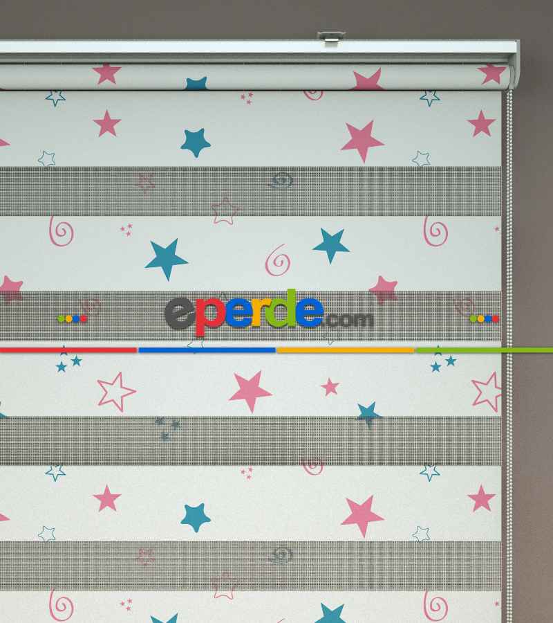 Yıldız Desenli Baskılı Zebra Perde- Çok Renkli