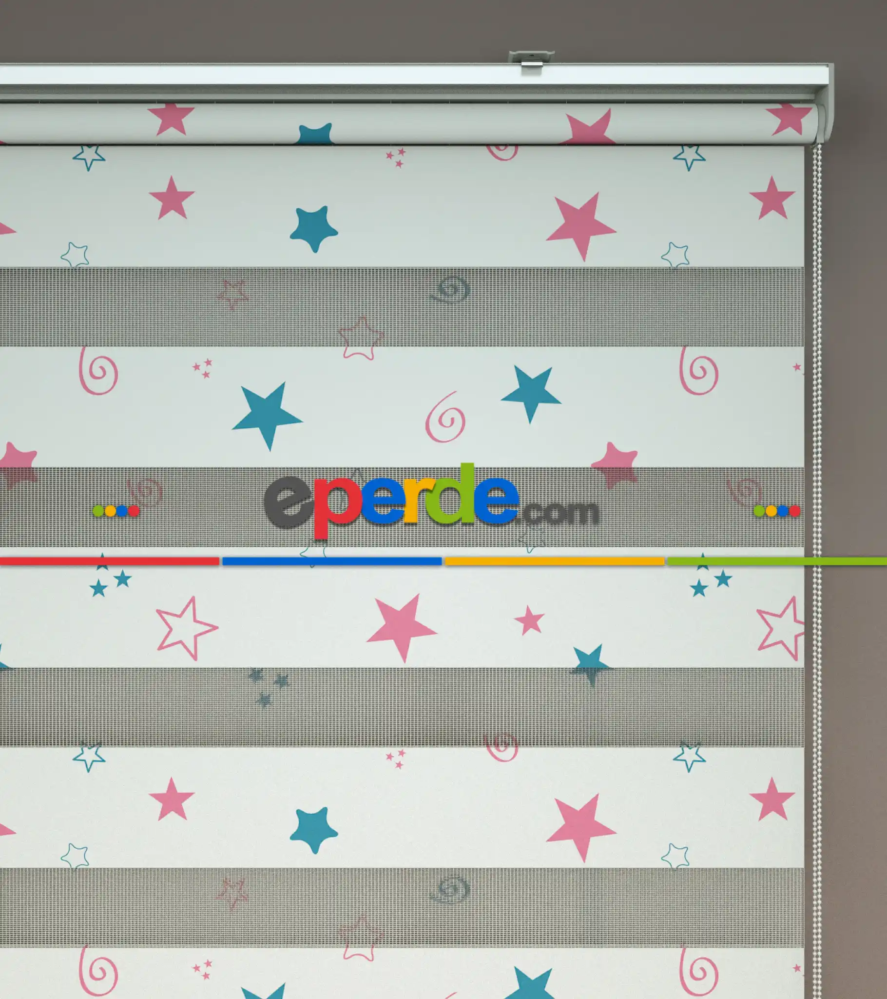 Yıldız Desenli Baskılı Zebra Perde- Çok Renkli