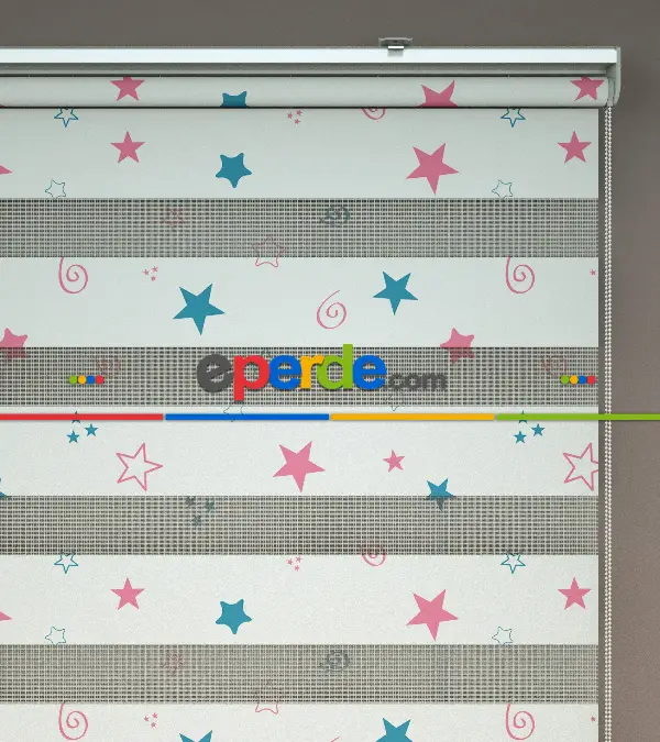 Yıldız Desenli Baskılı Zebra Perde- Çok Renkli