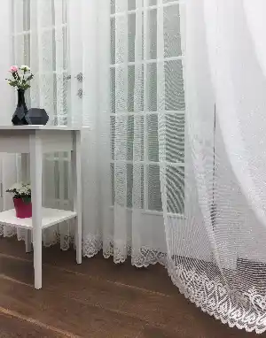 Etek Ucu Desenli Kdk Dantel Tül Perde- Ekru