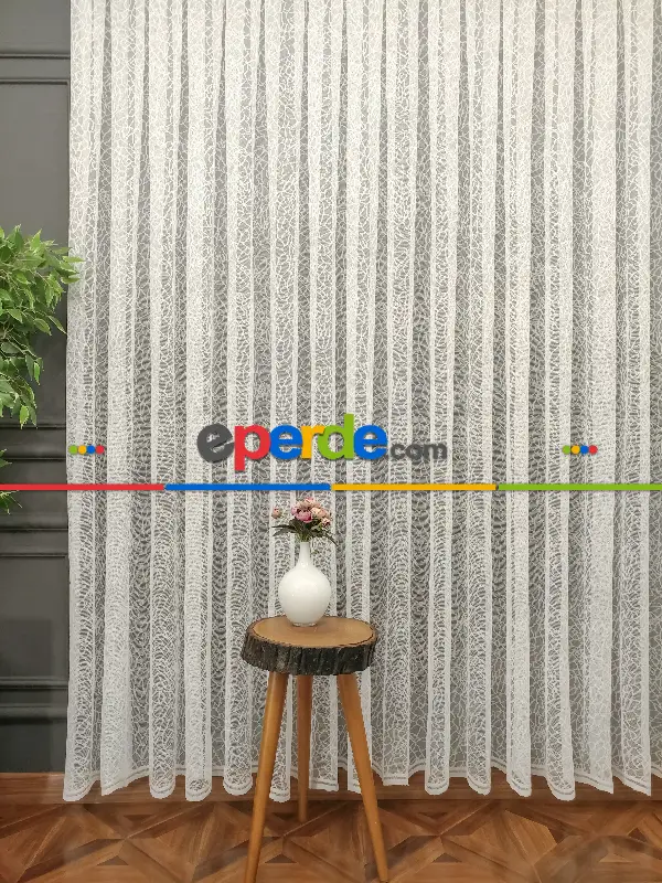 Oturma Odası - Spor Desen Fransız Dantel Tül Perde 562- Ekru