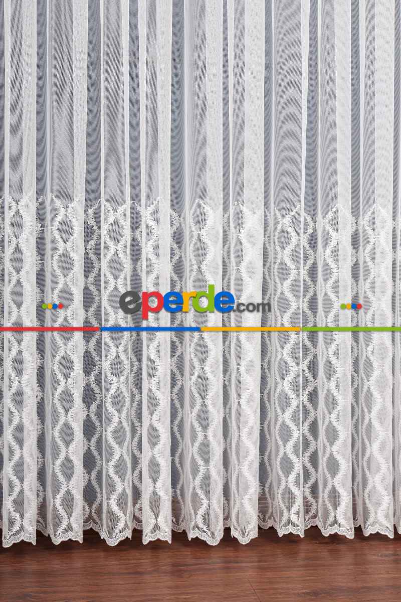 Salon Tül Modelleri - Eteği Duble Nakış Işlemeli Tül Perde