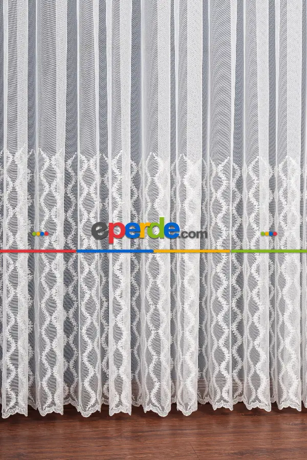 Salon Tül Modelleri - Eteği Duble Nakış Işlemeli Tül Perde