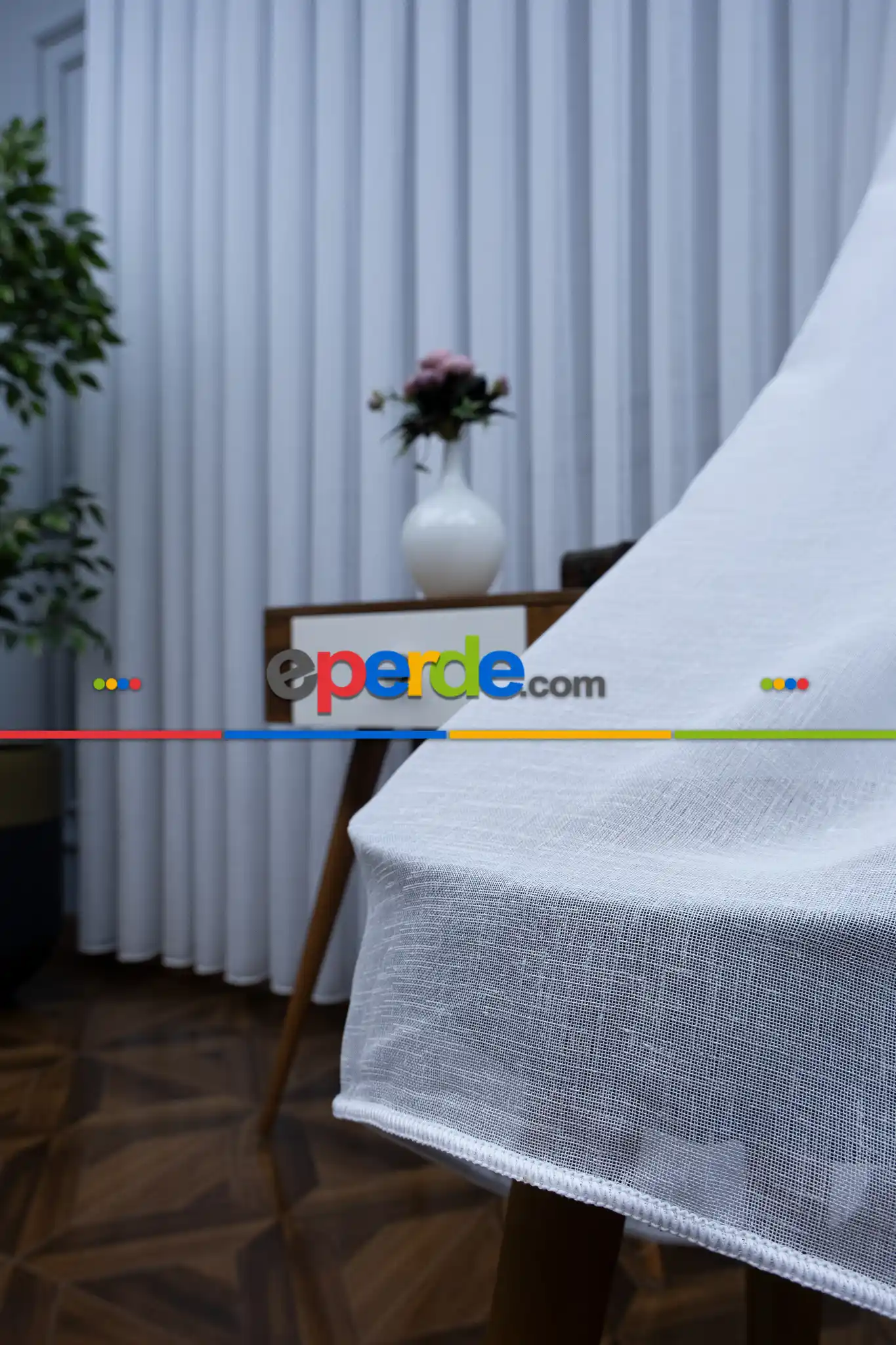 Salon Beyaz Keten Tül Perde - 1710-v01- Beyaz