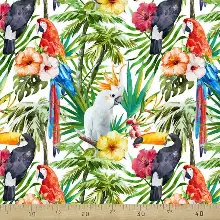 Tropikal Desenli Fon Perde K485 T - Kumaşı Kalındır Duck Bezi Değildir.- Yeşil-Çok Renkli