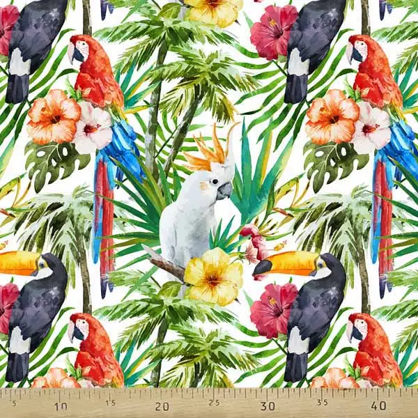 Tropikal Desenli Fon Perde K485 T - Kumaşı Kalındır Duck Bezi Değildir.- Yeşil-Çok Renkli