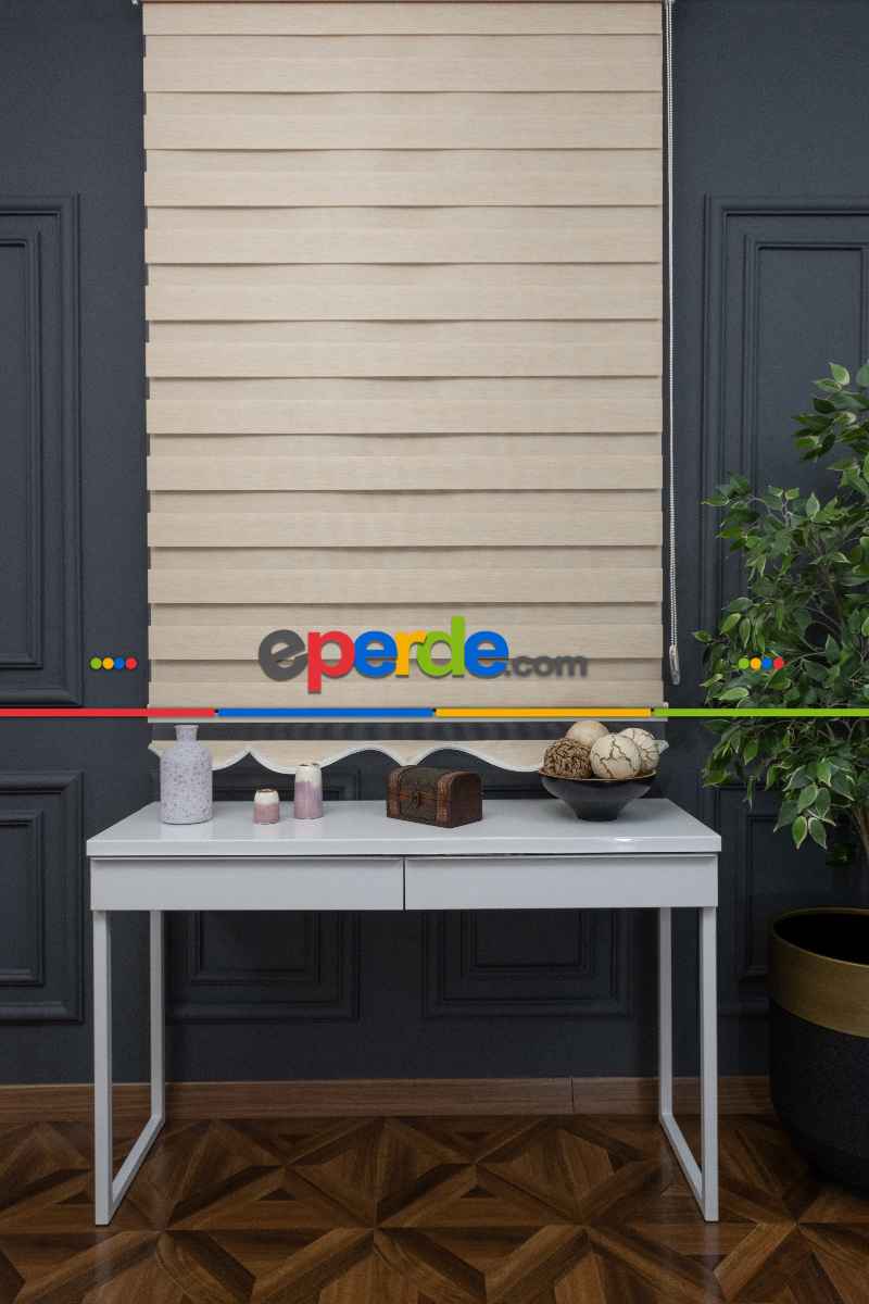 70x200 Hazır Koyu Krem Bambu Zebra Perde