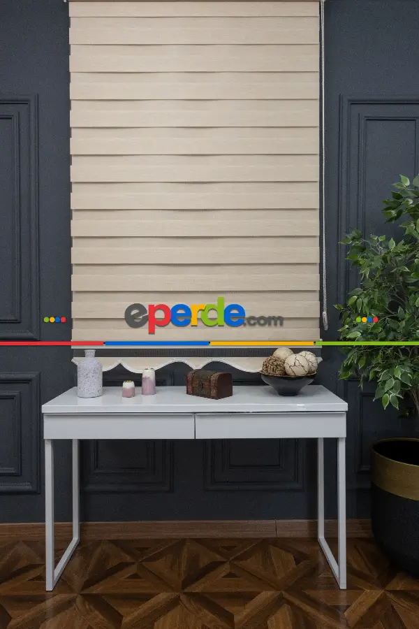 70x200 Hazır Koyu Krem Bambu Zebra Perde