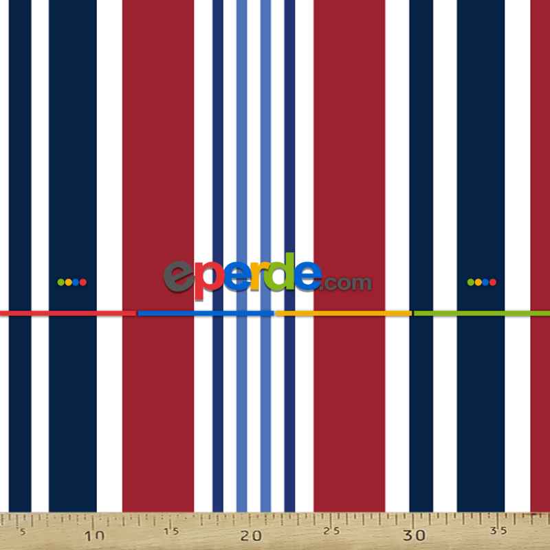 Çizgi Desenli Fon Perde Evm408-9 Kumaşı Kalındır Duck Bezi Değildir- Lacivert-Mavi-Kırmızı-Beyaz