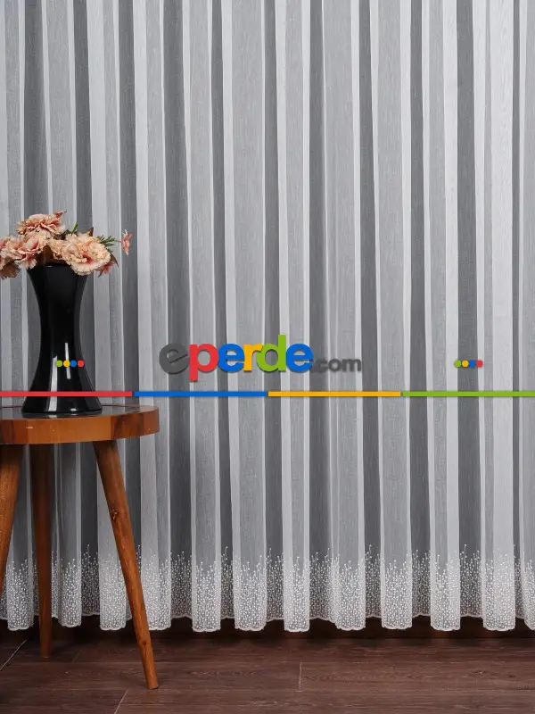 Etek Ucu Nakış İşlemeli Tül Perde