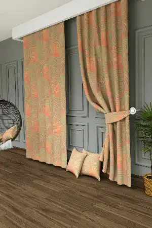 Dökümlü Kumaştan Genç Odası - Spiral Desenli Baskılı Fon Perde