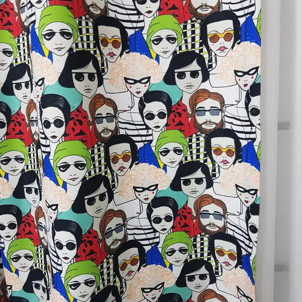 Popart Desenli Fon Perde Evm1112 Kumaşı Kalındır Duck Bezi Değildir- Siyah-Mavi-Kırmızı-Beyaz- Çok Renkli 3