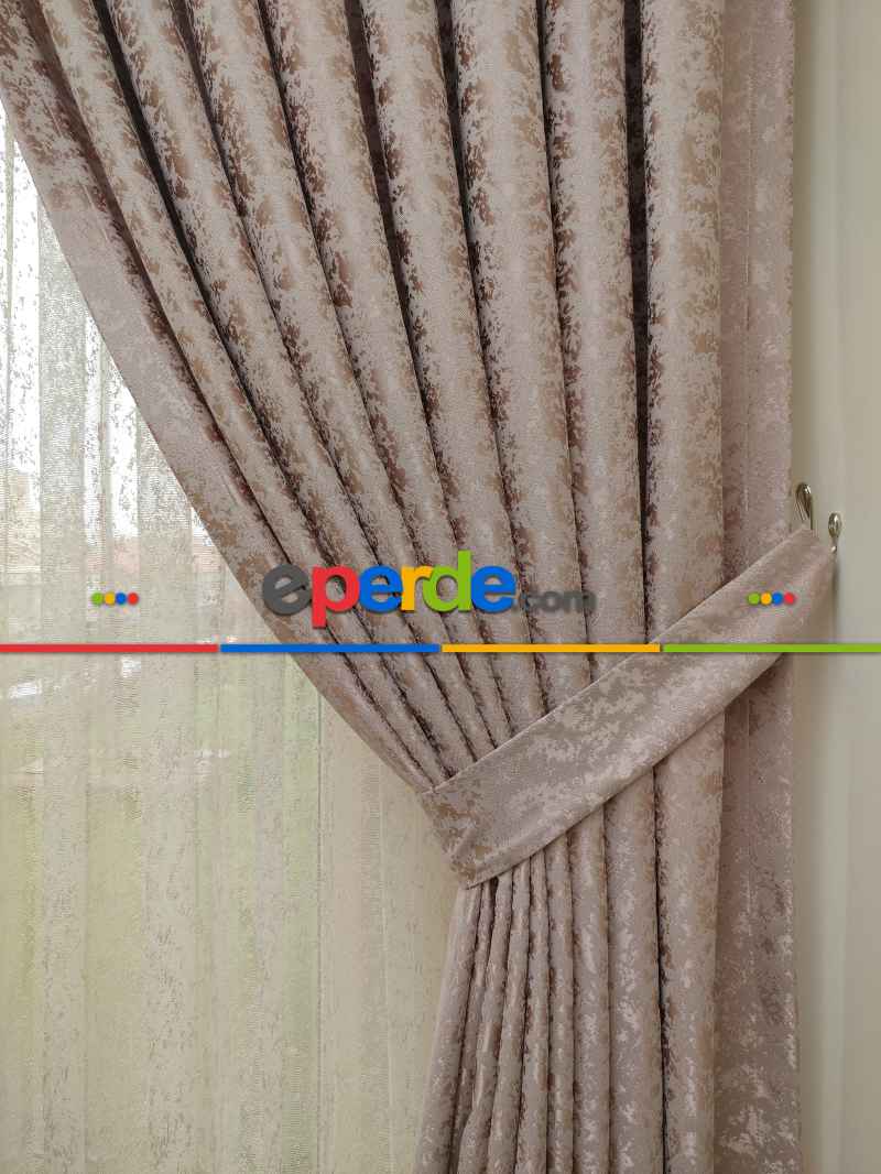 Pudra Düz Jakar Fon Perde - Pudra Pembe