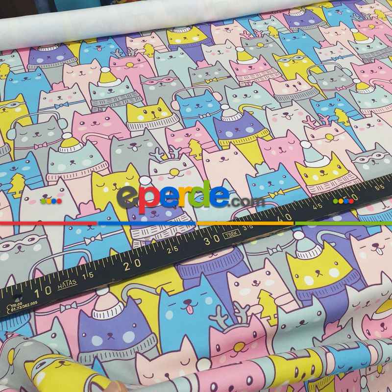 Bebek Odası Fon Perde - Sevimli Kediler Fon Perde- Pembe