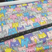 Kedi Resimli Fon Perde K343 H - Kumaşı Kalındır Duck Bezi Değildir.- Pembe-mor-lila-çok Renkli