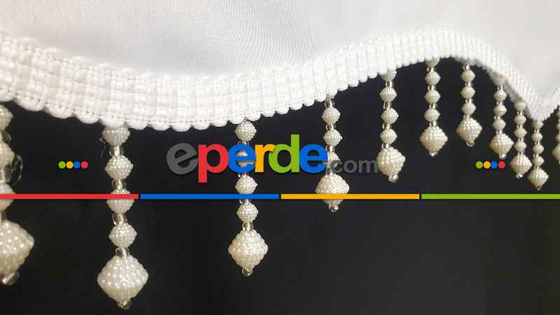 Brillant Böğürtlen Boncuklu Stor Perde- Beyaz-krem-ekru