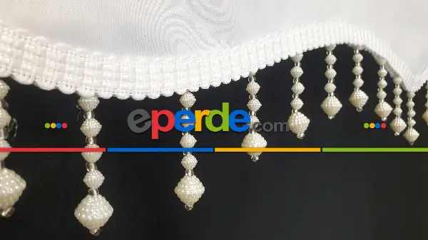 Brillant Böğürtlen Boncuklu Stor Perde- Beyaz-krem-ekru