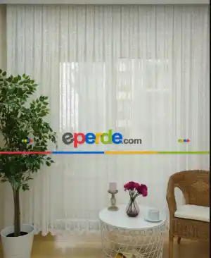 Sade Fransız Dantel Tül Perde ( Hazır Ölçü 1/2.5 Normal Pile )- Ekru 200cm X 195cm 