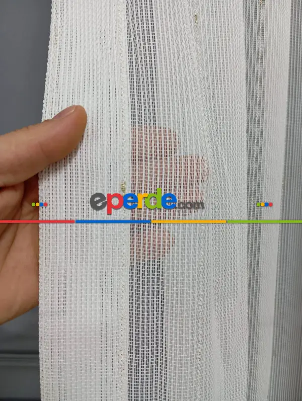 Salon - Keten Altın Gold Varak Simli Daho Tül Perde