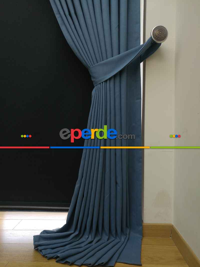 Düz Renk Dökümlü Fon Perde (150)- İndigo