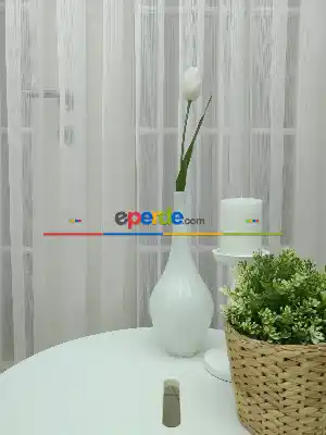 Hazır Ölçülü Çizgili Modern Düz Eteği Kurşunlu Tül Perde - Ütü İstemez