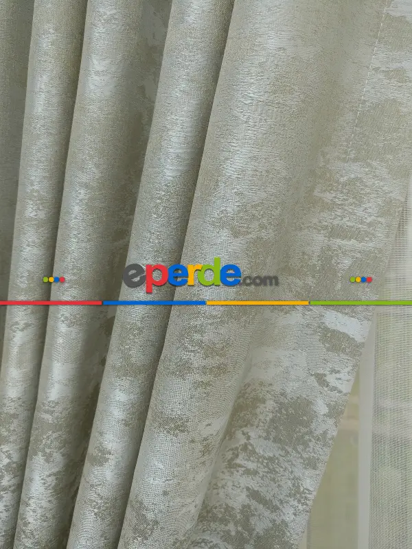 Patinedesenli Taş Rengi - Katyonik Jakar Fon Perde- Taş Rengi