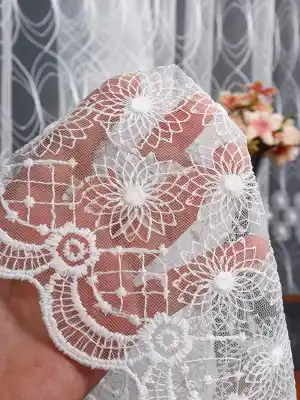 Şeritli Papatya Nakış İşlemeli Brode Tül Perde