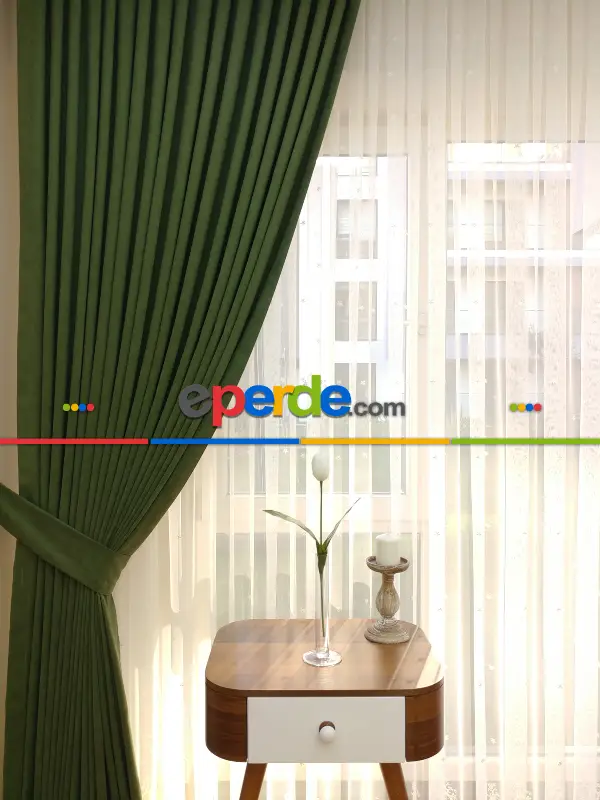 Salon Fon - Çimen Yeşili - Düz Fon Perde (  Dökümlü Fon Perde)- Yeşil Koyu Yeşil