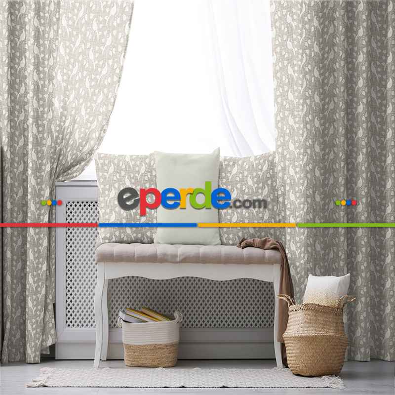 Oturma Odası Fon Perde Evim1597 Kumaşı Kalındır Duck Bezi Değildir- Mavi-beyaz