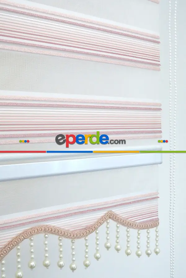 Salon Zebra - Pudra Pembe Plise Zebra Zebra Perde- Pembe Pudra Pembe