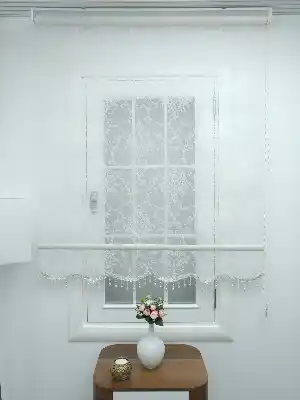 Dantel Çiftli Sistem Damask Desen Tül Stor Perde- Ekru