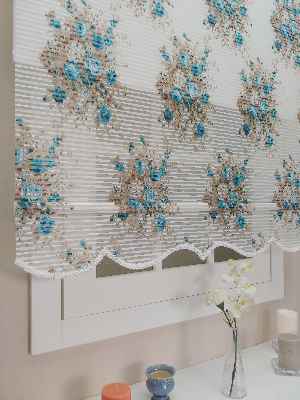 Çift Sistem Tül Stor Perde - Cattivo Series 1633- Beyaz-kahve-turkuaz