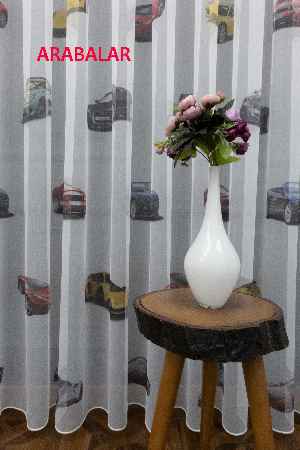 Çocuk Odası - Arabalar Desenli Modern Tül Perde - Elit Ürün