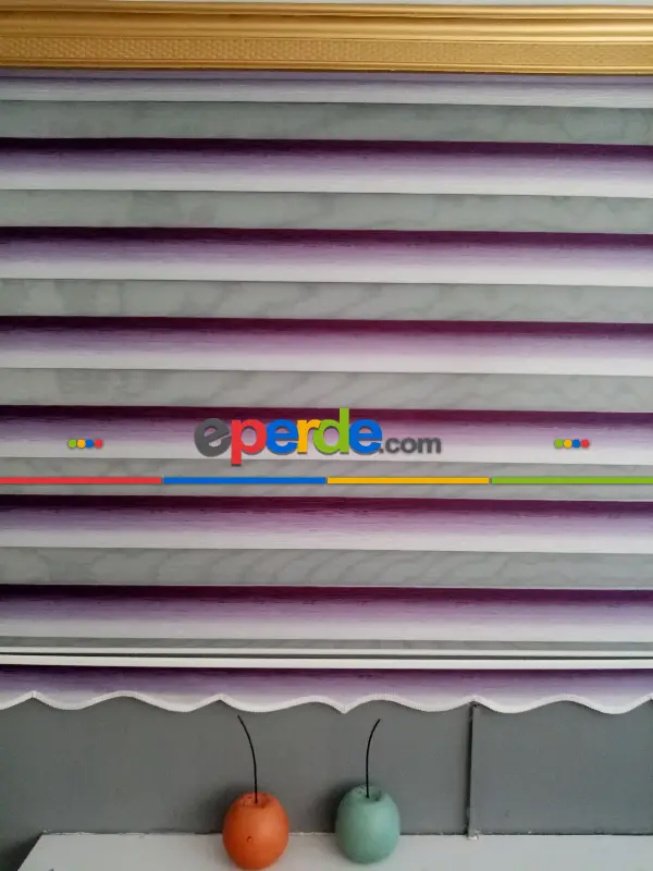 Zebra Perde 2021 Sezonu Mor Ve Beyaz Renk Geçişli Jakarlı A Kalite Zebraperde