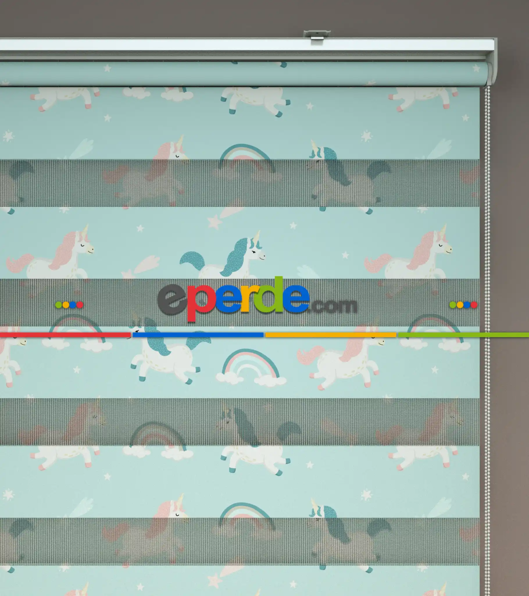 Unicorn Desenli Baskılı Zebra Perde- Çok Renkli