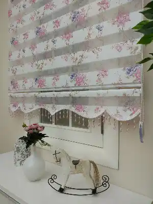 Zebra Perde - Çiçek Baskılı Çocuk, Genç Ve Oturma Odası- Pembe Pudra Pembe