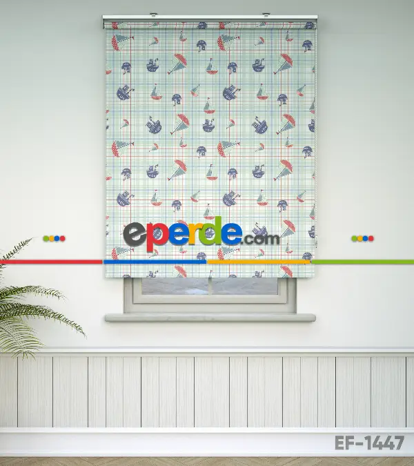 Bebek Odası - Gemi Desenli Baskılı Stor Perde- Çok Renkli