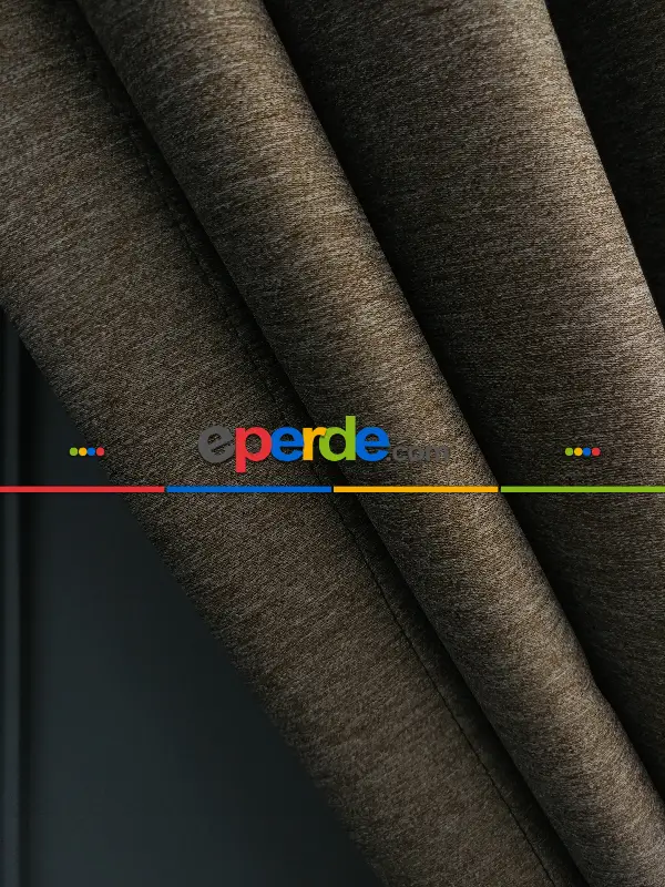 Yatak Odası - Modern Keten Görünümlü Işık Geçirmez Karatma Fon Perde 2021 Ikon- Kahve Koyu-vizon Rengi