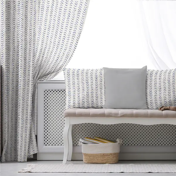 Etnik Fon Perde Evim1535 Kumaşı Kalındır Duck Bezi Değildir- Mavi-beyaz