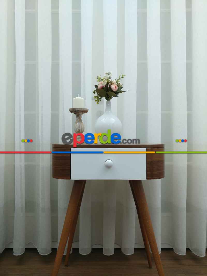 Krem - Bej Keten Tül Degrade Perde- Krem-bej - Kurşunlu Tül