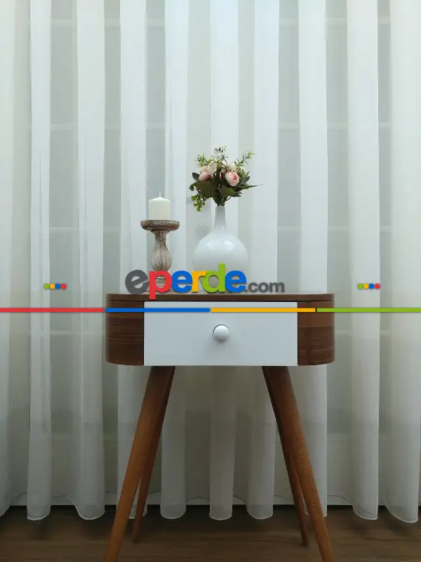 Salon Tül Perde - Krem - Bej Keten Tül Degrade Perde- Krem