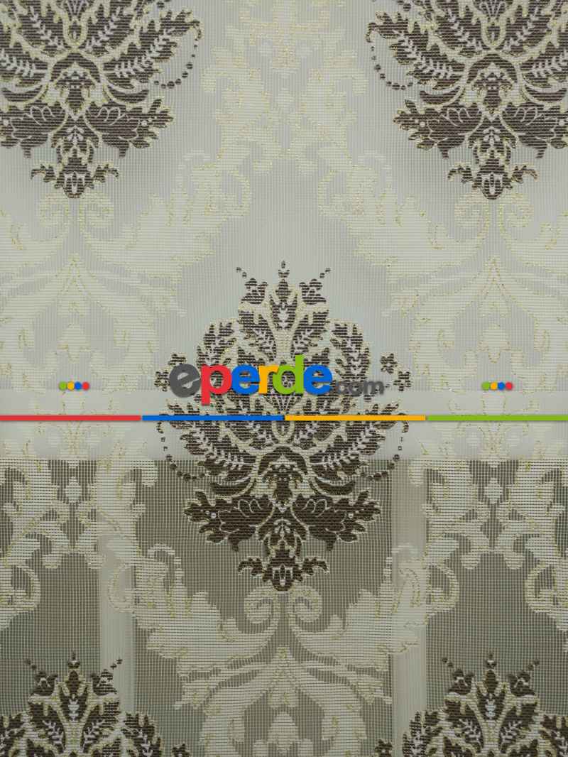 Salon - Yakma Tül Stor - Çiftli Sistem Desenli Perde (burn Out)- Kahve-açık Vizon