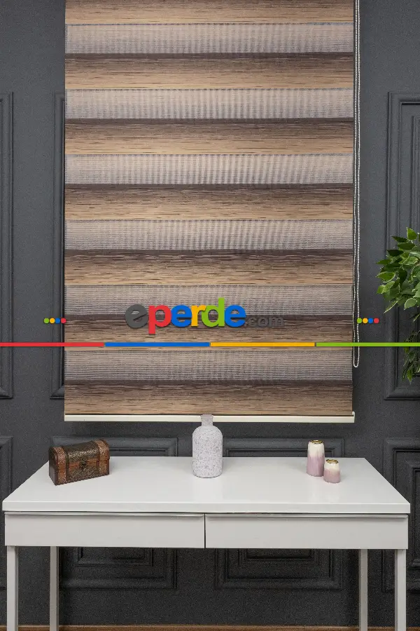 Kahverengi Zebra Perde Geçişli Kırık Pileli Zebra Perde