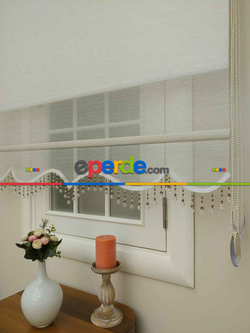 Mutfak Stor Perde - Çiftli Sistem İkili Tül Stor- Krem Koyu