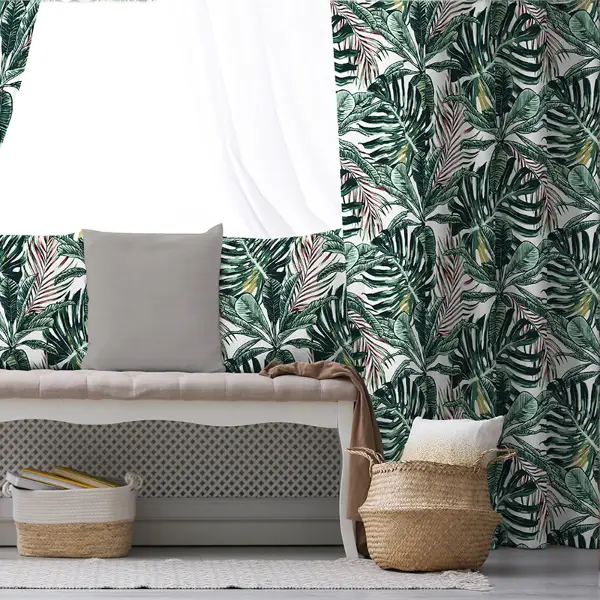 Yapraklı Fon Perde Evim1089 Kumaşı Kalındır Duck Bezi Değildir- Mavi-beyaz