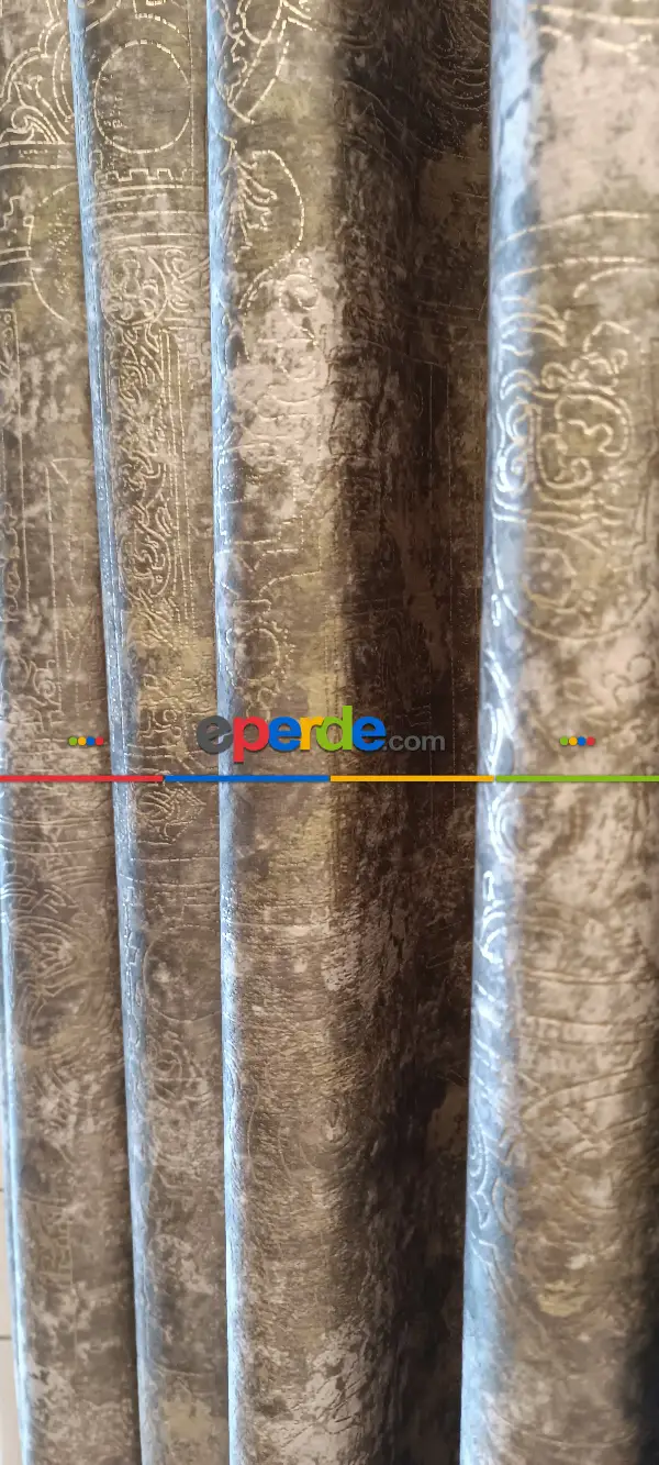 Yatak Odası - Modern Desenli Fon Perde İthal Kadife