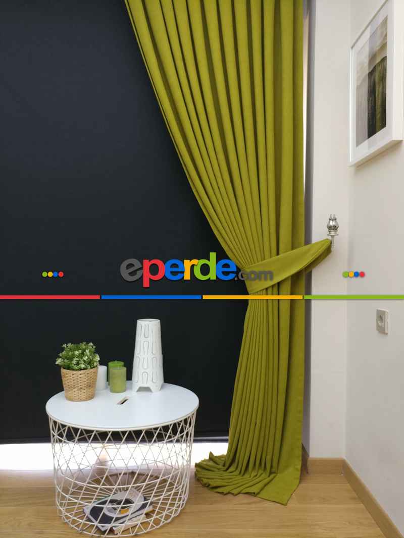 Düz Renk Dökümlü Fon Perde (150)- Fıstık Yeşili