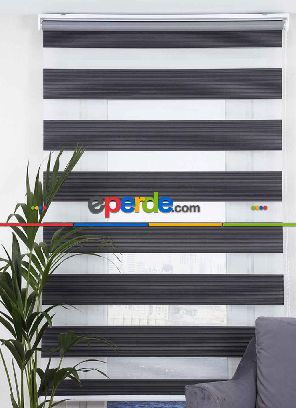 Salon Zebra Perde - Siyah Geniş Pliseli Zebra Perde- Siyah